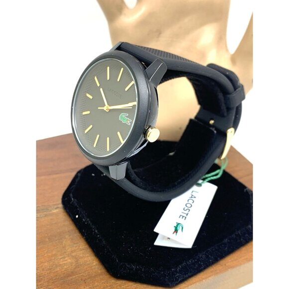 Lacoste Men's Watch 2011233 Quartz Gold Black Dial Textured Rubber Band 42mm - Picture 2 of 13